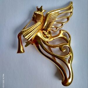 Givenchy Gold Tone Angel With A Horn Brooch